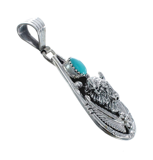 Navajo Turquoise Sterling Silver Buffalo Tear Drop Pendant JX126408